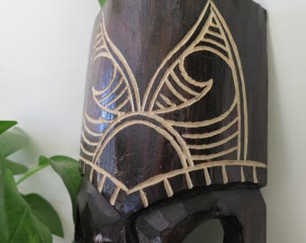 ハワイ諸島 ハンドメイド 彫刻 木製 12インチ ティキマスク 壁飾り