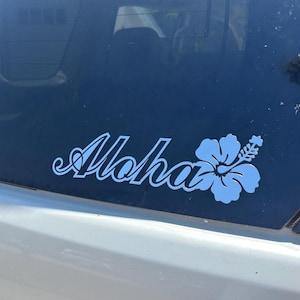 9&quot; Silver Aloha Hibiscus Flower ~ Vinyl Car Truck Window Decal Sticker