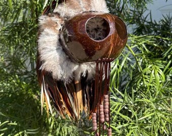 Premium Kamani Ikaika Brown White Tan Hawaiian Helmet Decor Car Hanging