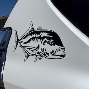 Hawaiian Ulua Fish Black Vinyl Decal Car / Truck Window Sticker ( 3&quot;, 6&quot;, 9&quot;, 12&quot; )