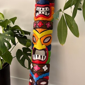 Hawaiian Islands Hand Made Carved Wooden 39&quot; Painted Tiki Mask Wall Decor Hanging Tiki Bar Man Cave