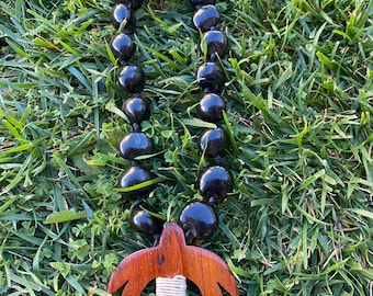 Wooden Turtle Pendant Choker Black Kukui Nut Lei  Hawaiian Necklace Luau Wedding Graduation Gift