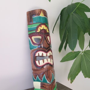 Hawaiian Islands Hand Made Carved Wooden 19&quot; Tiki Mask Wall Decor Hanging Tiki Bar Man Cave