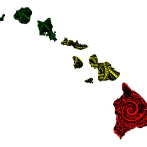 Tribal Reggae Island Design Hawaiian Flag Map Hawaii Decal Car / Truck Window Sticker