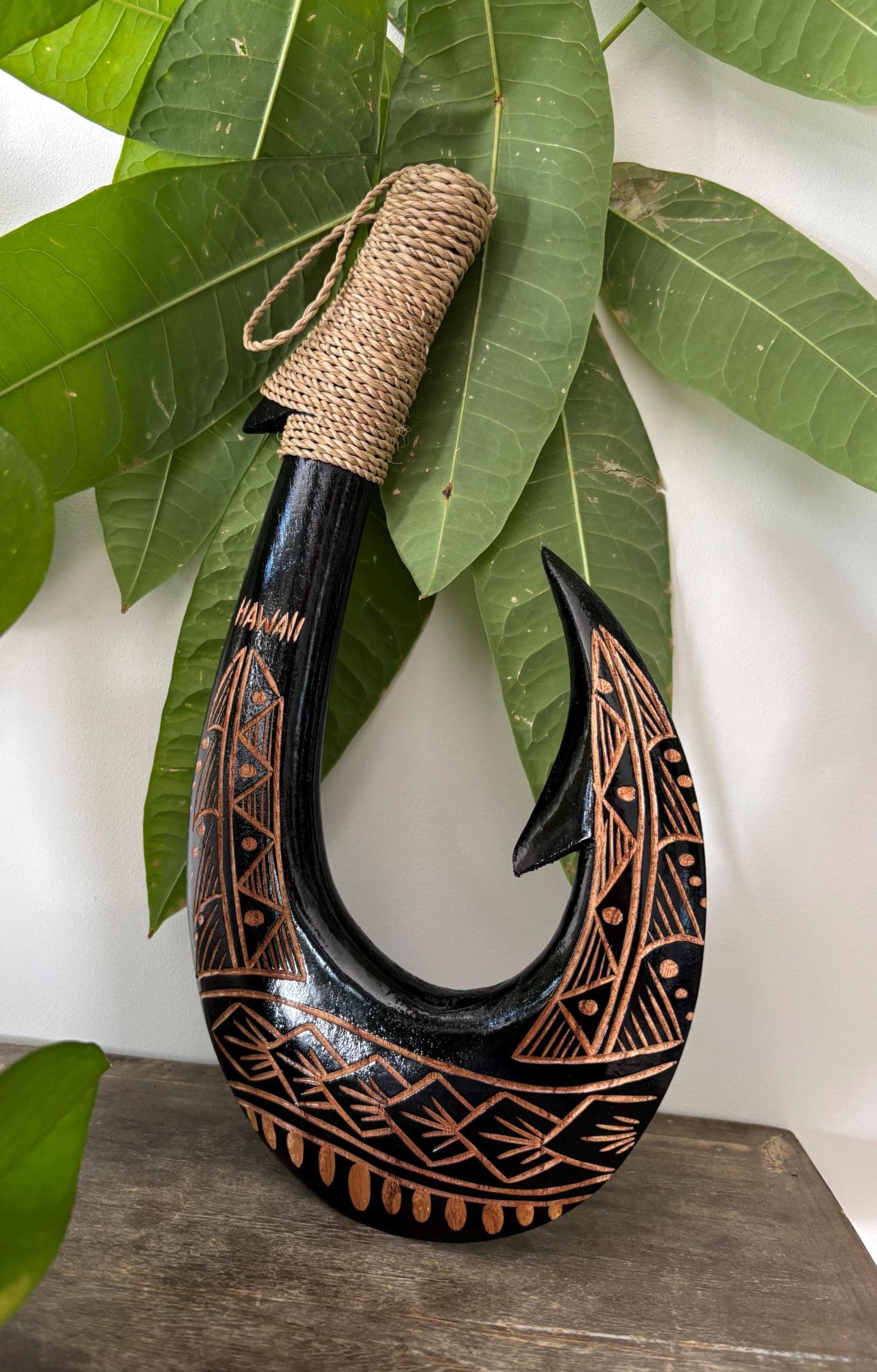 Hawaii Hand Made Wall Decor Plaques Solid Black Wood Polynesian