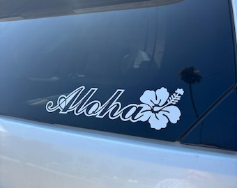 12" White Aloha Hibiscus Flower ~ Vinyl Car Truck Window Decal Sticker