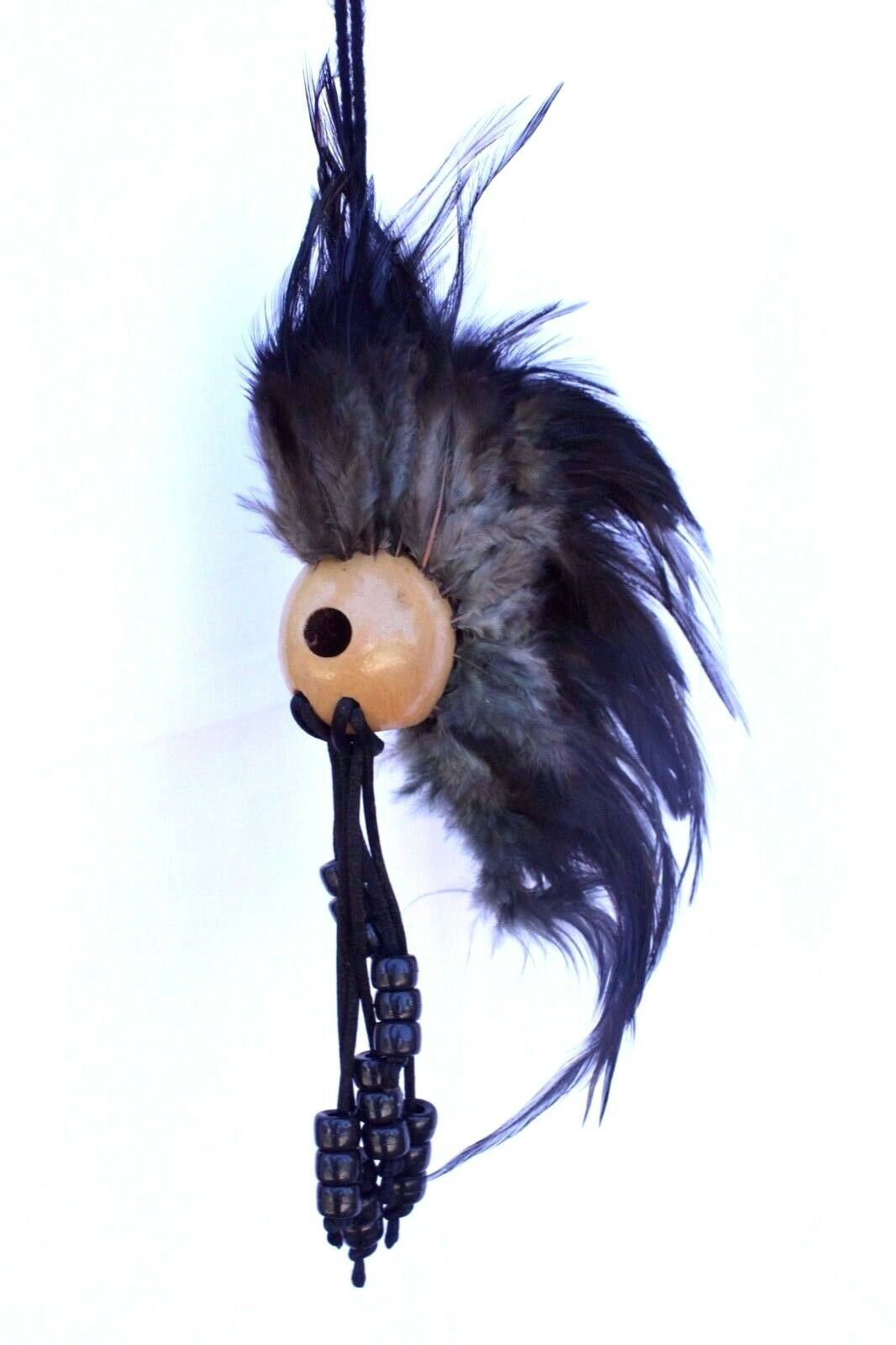 1" Kamani Nut Black Feathers Ikaika Hawaiian Warrior Helmet Hawaii Car Decor
