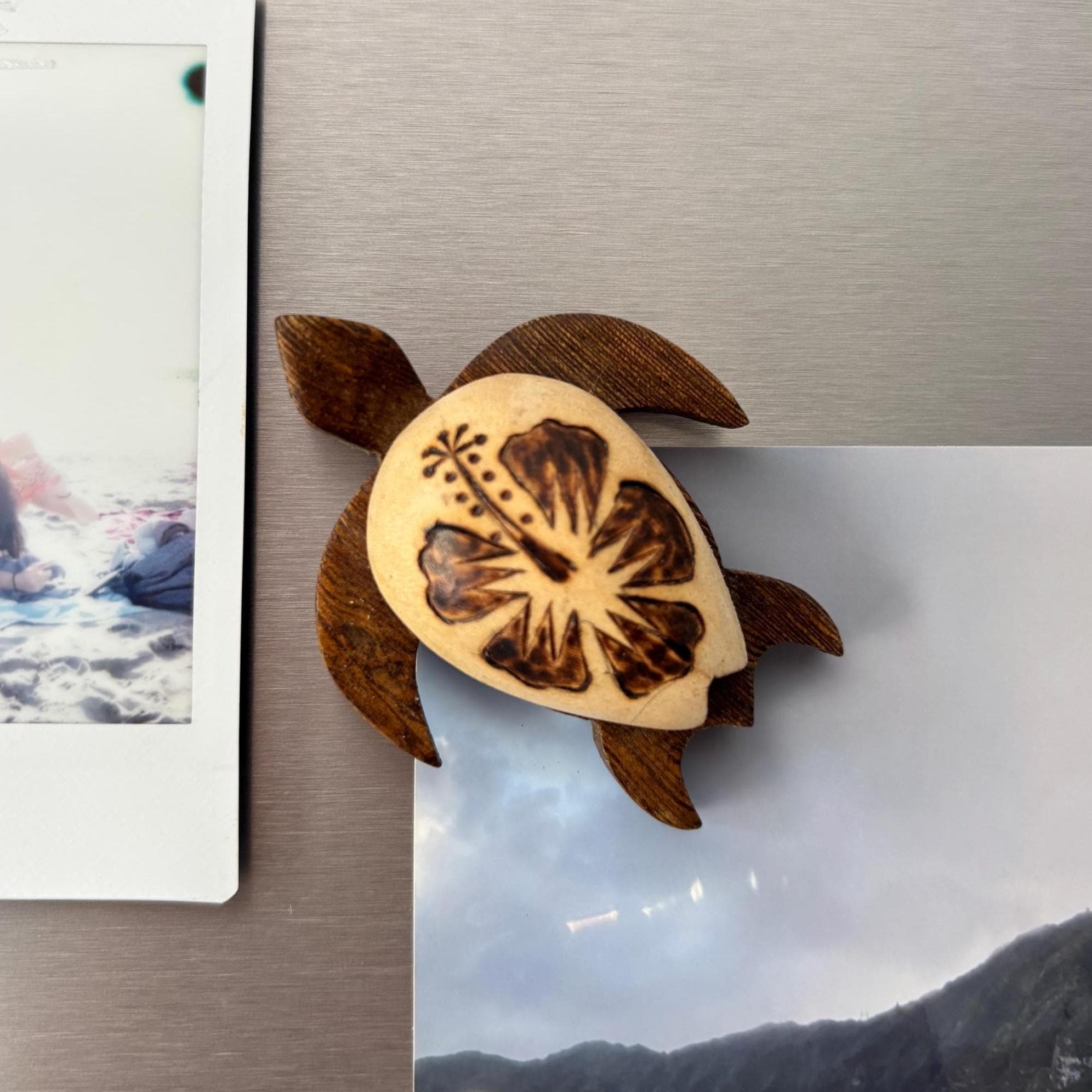 Hawaiian Hand Made ( Qty 2 ) Solid Wood Turtle Honu Hibiscus