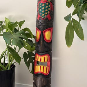 Hawaiian Islands Hand Made Carved Wooden 39&quot; Painted Tiki Mask Wall Decor Hanging Tiki Bar Man Cave