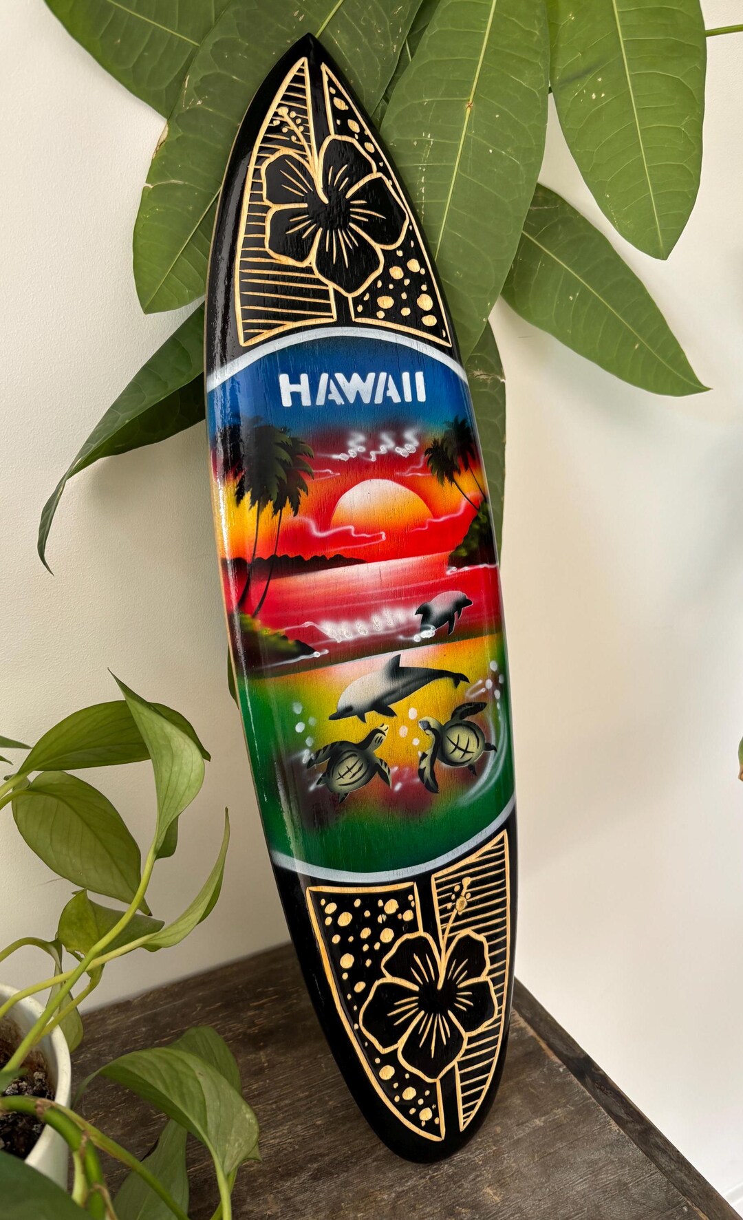 ハワイアンハンドメイド 20インチ 彫刻木製サーフボード ホーム