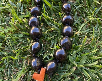 Wood Fish Hook Pendant Choker Black Kukui Nut Lei  Hawaiian Necklace Luau Wedding Graduation Gift
