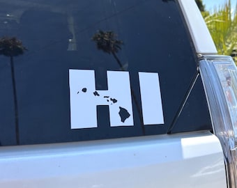 6"weiß Hallo Hawaii Karte von Hawaii-Inseln Vinyl Auto LKW Fenster Aufkleber Aufkleber