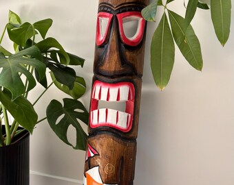 thumbnail image 2 of Wooden Pirate Skull With Crossed Knives Wall Decor – 14x12, Tiki Bar Or Man Cave 2 of 6