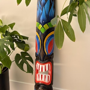 Hawaiian Islands Hand Made Carved Wooden 39&quot; Painted Tiki Mask Wall Decor Hanging Tiki Bar Man Cave
