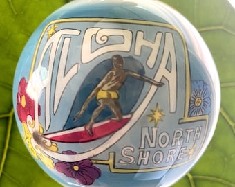 Hawaiiaans handgeschilderd Hawaii surfpictogram Haleiwa North Shore Mele Kalikimaka kerstglasornament