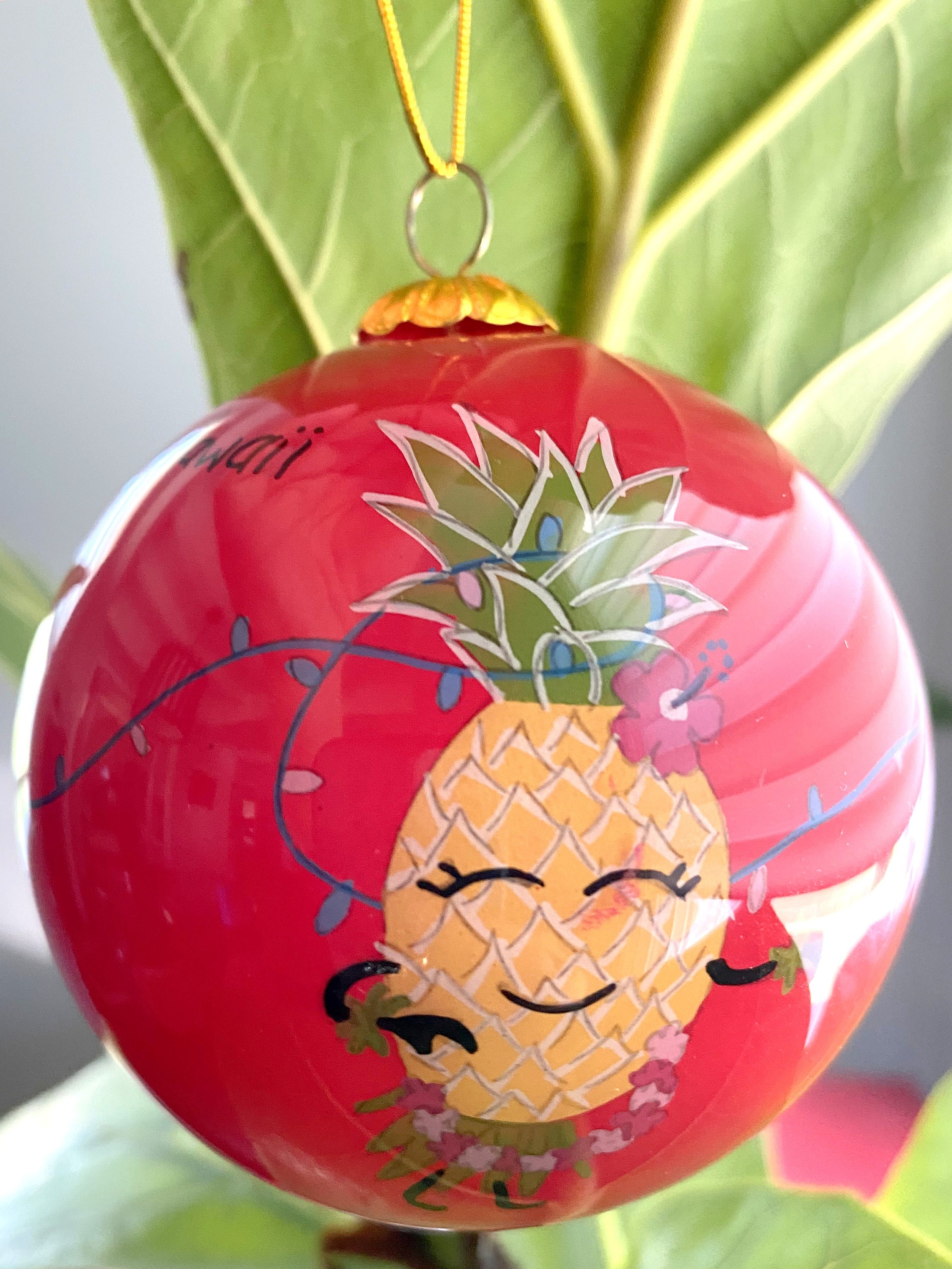 Hawaiian Hand Painted Hula Dancing Pineapple Mele Kalikimaka