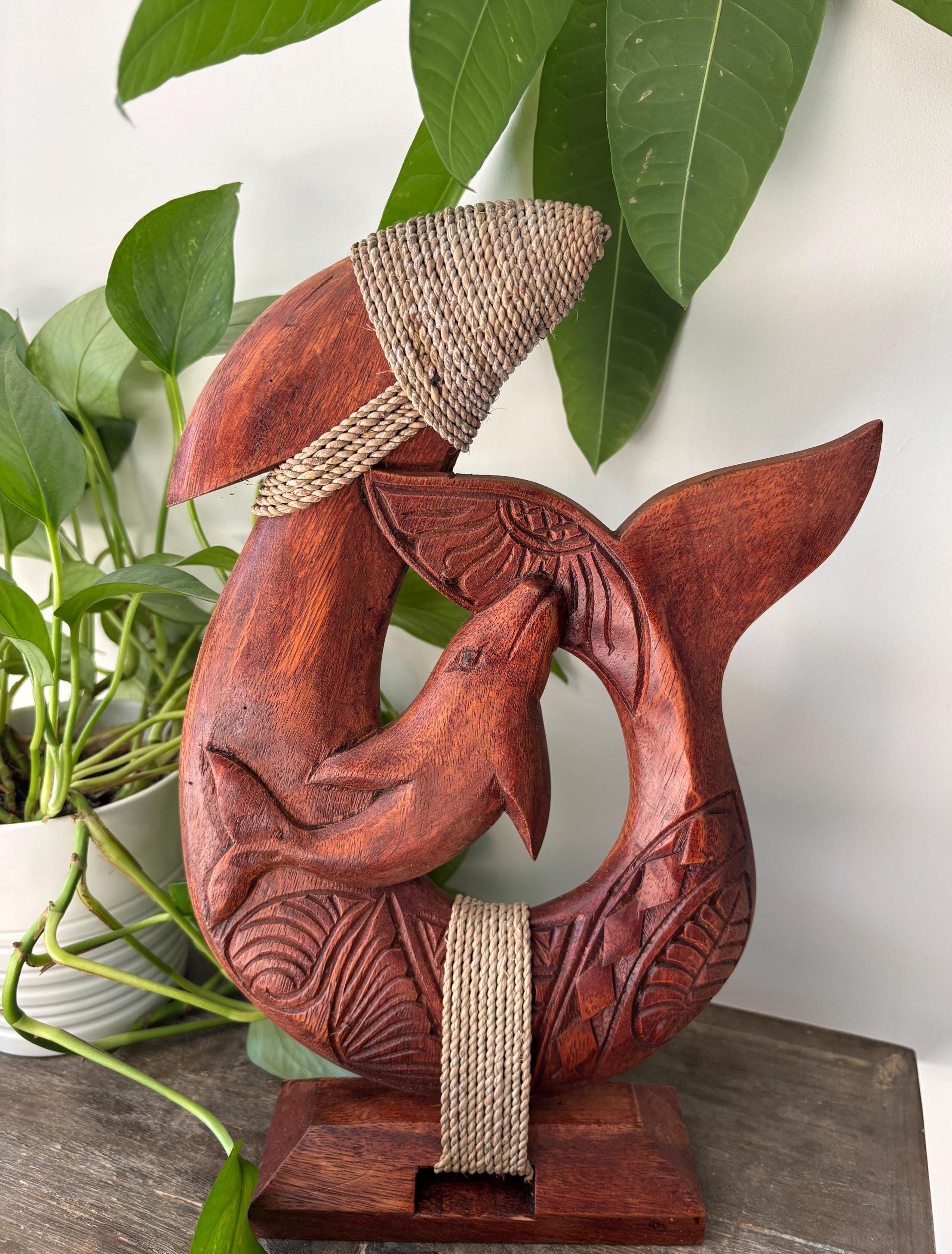 Hawaiian Hand Made Solid Wood Polynesian Fish Hook With Base