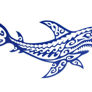 Blauw Hawaïaans ontwerp Tribal Island Shark Hawaii vinyl sticker auto / vrachtwagen raamsticker