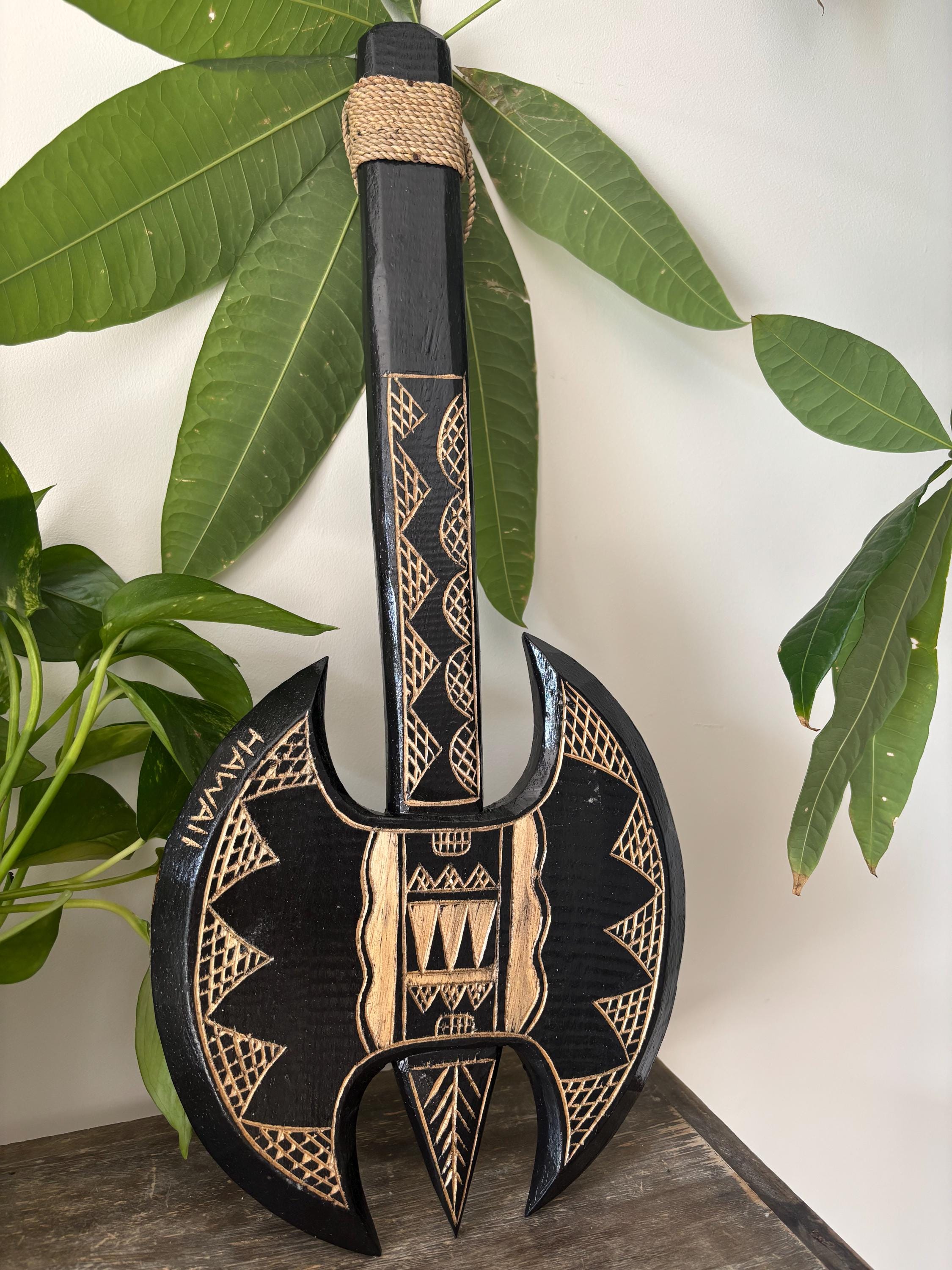 Hawaiian Hand Made Wall Decor Solid Black Wood Polynesian