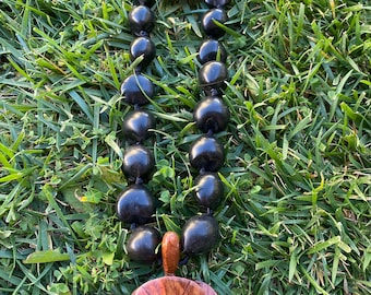 Wooden Turtle Pendant Choker Black Kukui Nut Lei  Hawaiian Necklace Luau Wedding Graduation Gift