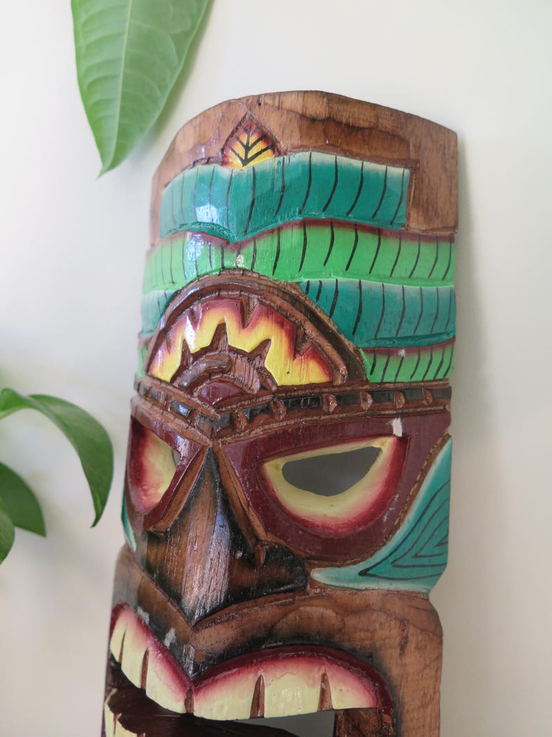 Hawaiian Islands Hand Made Carved Wooden 12" Tiki Mask Wall Decor ...