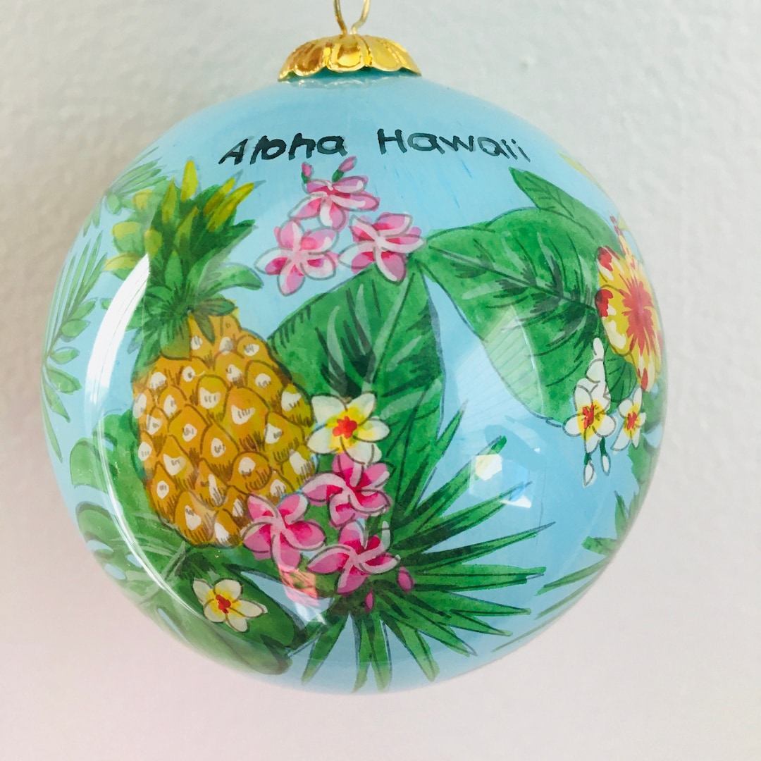 Hawaiian Hand Painted Hawaii Pineapple and Tropical Island Flowers