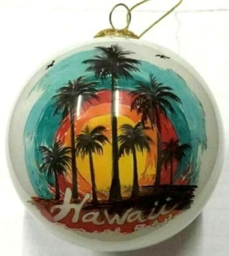 Hawaiian Hand Painted Hawaii Palm Trees Rainbow Sunset Etsy