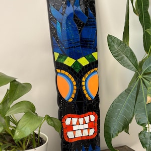 Hawaiian Hand Made 22&quot; Mosaic Tiki Face Mask Plague Home Wall Hanging Decor