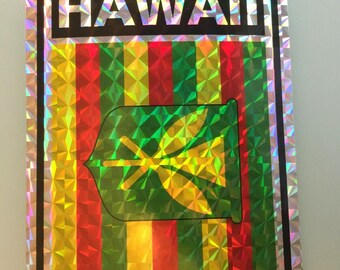 4" Hawaiian Hawaii Kanaka Maoli Native Flag Hologram Vinyl Car Window Decal Sticker