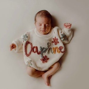 Personalized Baby Sweater, Rainbow Baby, Baby Name Sweater, Rainbow Baby Outfit, Neutral Rainbow