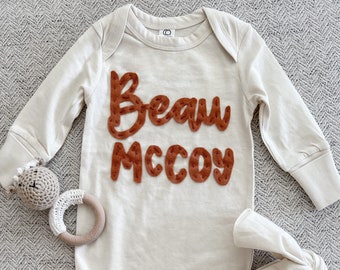 Baby Name Outfit, Felt Baby Name, Customized Baby Outfit, Going Home Baby Outfit, Baby Knotted Gown