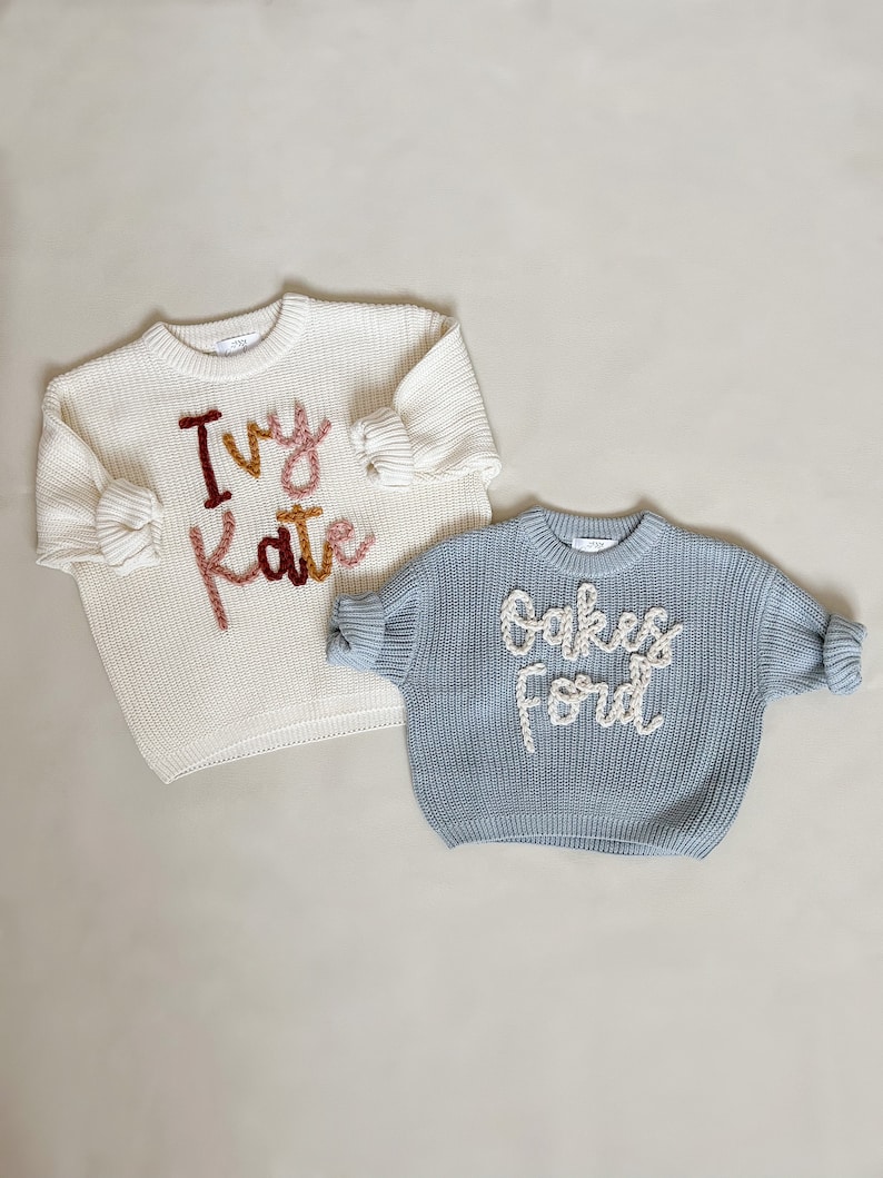 Pull personnalisé pour bébé, pull personnalisé pour tout-petit, pull en tricot avec nom, pull avec prénom, pull pour bébé avec nom image 8