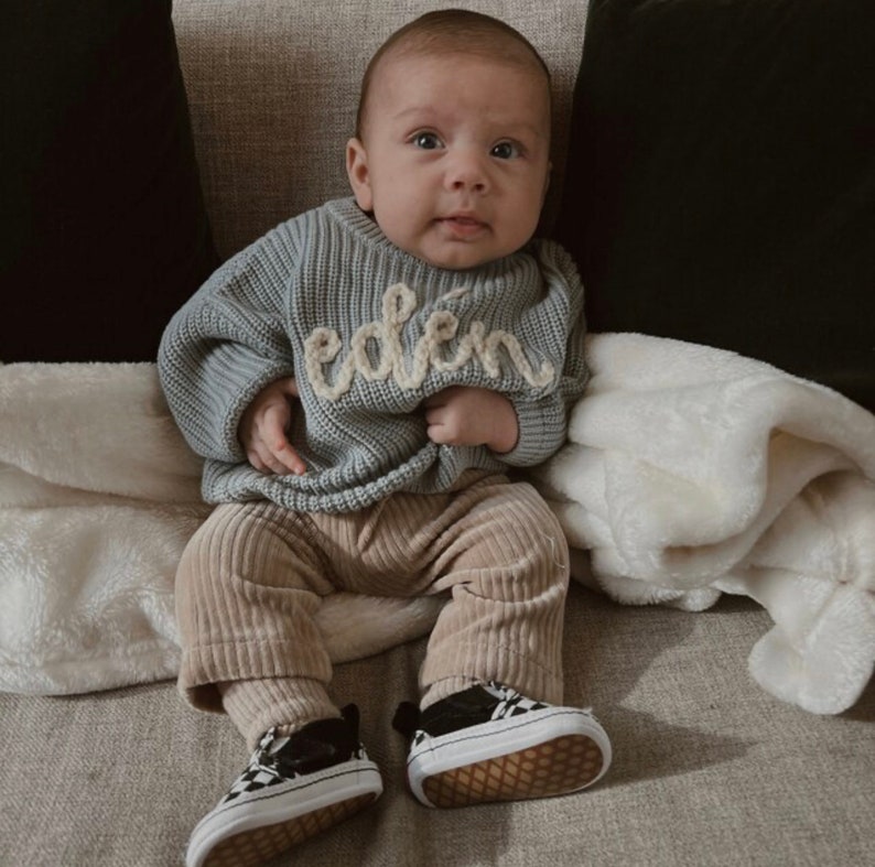 Pull personnalisé pour bébé, pull personnalisé pour tout-petit, pull en tricot avec nom, pull avec prénom, pull pour bébé avec nom image 7