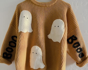 Cute Ghost Sweater, Halloween Top, Personalized Baby Sweater, Personalized Toddler Sweater