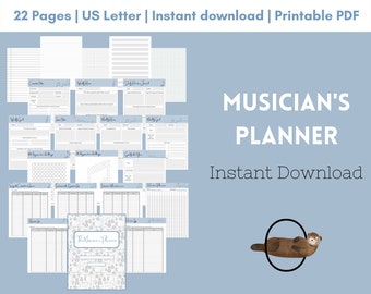 The Musician's Planner - Blue - Printable - Music Practice Planner - Music Journal, Instant Digital Download