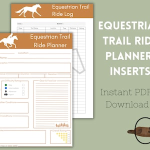 Printable Equestrian Trail Ride Planner and Log Insert pack, Horse Trail Ride Planner, Equestrian Planner, Instant Digital Download