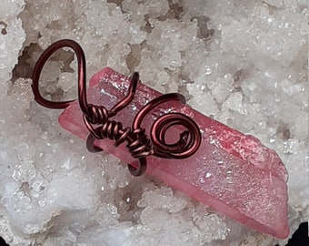 Wire Wrapped Pink Aura Quartz Pendant