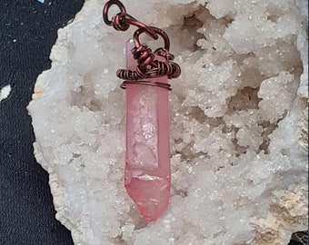 Wire Wrapped Pink Aura Quartz Pendant