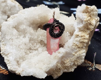 Wire Wrapped Pink Aura Quartz Pendant