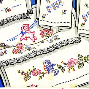 SWEET DREAMS #695 Bedroom Linen Motifs Vintage Embroidery Patterns Reprinted as Hot Iron Transfers for Hand Stitching
