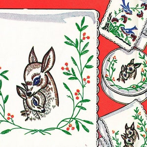 WOODLAND DEER & BIRDS  Vintage Embroidery Patterns Reprinted as Hot Iron Transfers for Hand Stitching