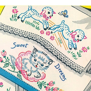 DREAM HOME #265 Pillowcase Bedroom Motifs Vintage Embroidery Patterns Reprinted as Hot Iron Transfers for Hand Stitching