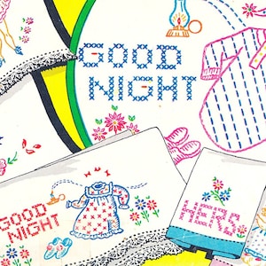 SLEEPYTIME MODES #269 Bedroom Linen Motifs Vintage Embroidery Patterns Reprinted as Hot Iron Transfers for Hand Stitching