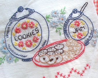 COOKIES & JAM #139 Tea Towel Motifs Vintage Embroidery Patterns Reprinted as Hot Iron Transfers for Hand Stitching