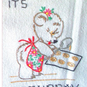 CUDDLY BEAR #232 Weekday Kitchen Task Towel Motifs:  Vintage Embroidery Patterns Reprinted as Hot Iron Transfers for Hand Stitching