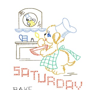 GINGER PUP #197 Weekday Kitchen Motifs Vintage Embroidery Patterns Reprinted as Hot Iron Transfers for Hand Stitching
