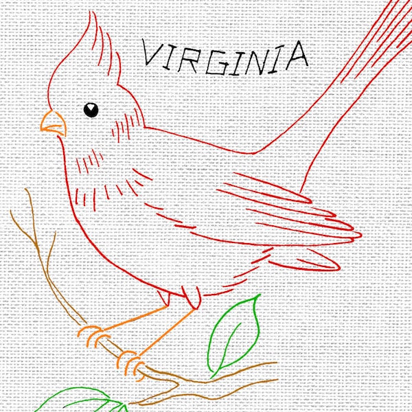 50 STATE BIRDS #2001 Vintage Embroidery Patterns Reprinted as Hot Iron Transfers for Hand Stitching