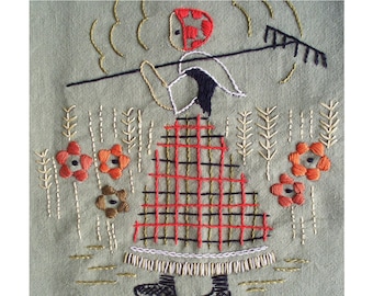 COUNTRY FOLK FARMERS #8012 Kitchen Towel Motifs Vintage Embroidery Patterns Reprinted as Hot Iron Transfers for Hand Stitching