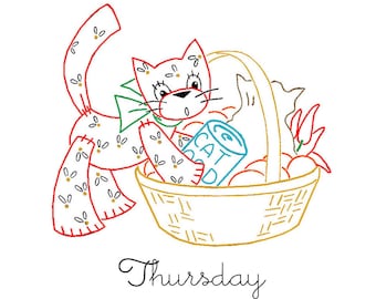 CALICO CAT #2946 DOW Dish Towel Motifs - Vintage Embroidery Patterns Reprinted as Hot Iron Transfers for Hand Stitching