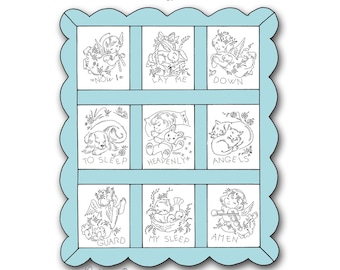 ANGEL PRAYER #7397 Child's Quilt Motifs & Directions Vintage Embroidery Pattern Reprinted As Hot Iron Transfers for Hand Stitching